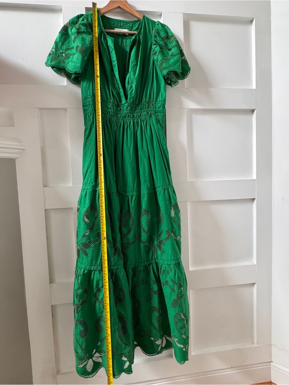 Anthropologie Maeve The Somerset Maxi Dress Eyelet Kelly Green, S/M - Picture 7 of 14